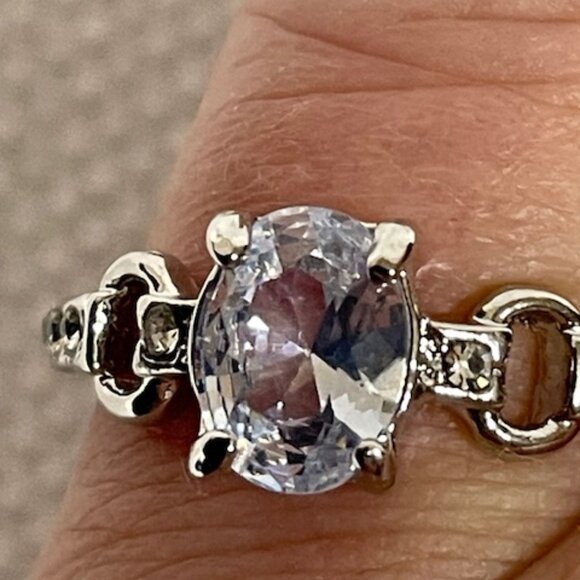 Silver-tone and light blue stone fashion ring.  Appx. size 7 1/4. - Picture 2 of 7